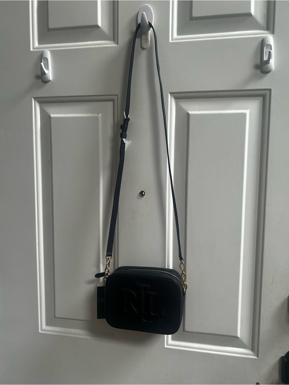 Ralph Lauren Black Camera Bag Embossed RL Pebbled Leather Crossbody - Picture 2 of 16